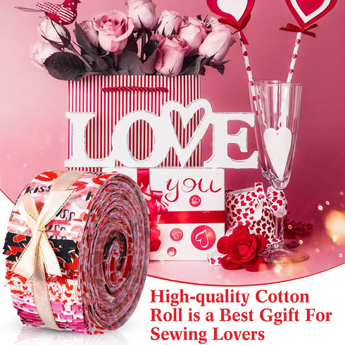 40 Pcs Valentine's Day Cotton Fabric Quilting Strips Craft Fabric Bundle Cotton Strips Patchwork Fabric Sets with Different Patterns Craft Sewing ...