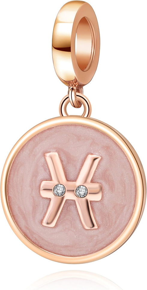 Rose Gold Zodiac Sign Charms 925 Sterling Silver Constellation Dangle Horoscope Charm for Pandora Bracelets and Necklaces Jewelry Gift for Women...