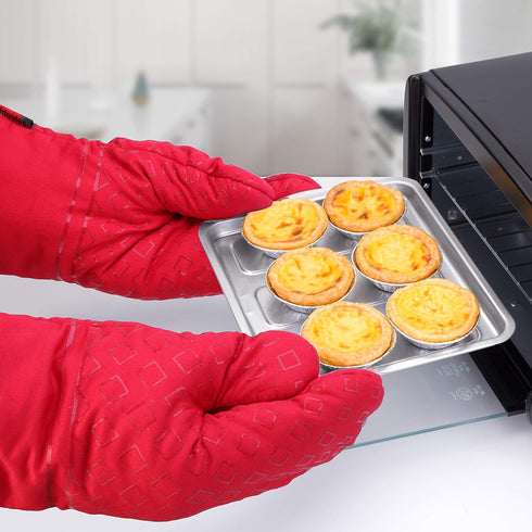 Set of 4 Oven Mitts and Pot Holders, 482 F Heat Resistant Hot Plate Moving Non-Slip Gloves for BBQ, Grill, Baking, Cooking, Oven, Microwave (Red)...