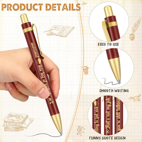 24 Pcs Funny Office Pens Bulk Pens Office Ballpoint Pens Brown Wood Bamboo Ballpoint Pens with Velvet Bags Employee Gifts for Women Men Office Cow...
