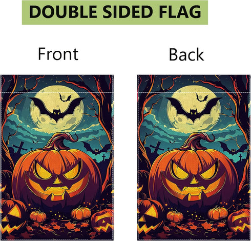 Halloween Garden Flag, 12x18 Inch Double Sided Burlap, Halloween Scary Pumpkin Garden Flag, Fall Holiday Outdoor House Decoration?Lawn Flag Yard F...