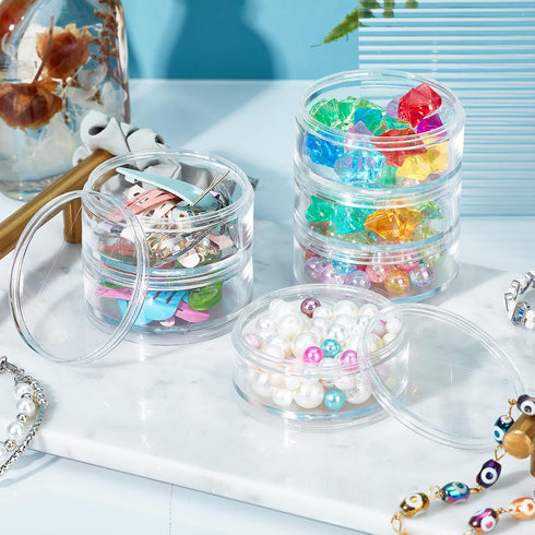 PH PandaHall 2 Sets 5 Layer Cylinder Stackable Bead Containers 15ml Plastic Round Clear Storage Organizer Box with Screw Lid for Make Up, Eye Shad...