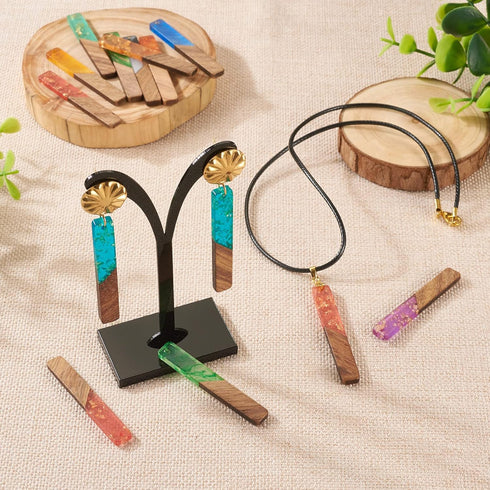Pandahall 20Pcs Rectangle Resin Wooden Charms Two Tone Earring Charms Geometry Vintage Resin Wood Statement with Gold Foil for DIY Earring Jewelry...