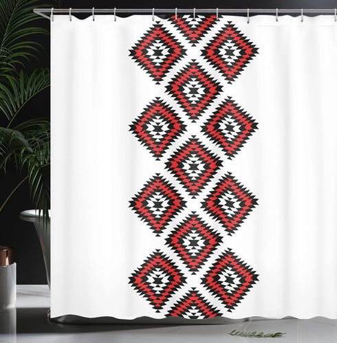 Ambesonne Tribal Shower Curtain, Native Design American Style Zig Zag Aztec Motifs Ornaments Image, Cloth Fabric Bathroom Decor Set with Hooks, 69...