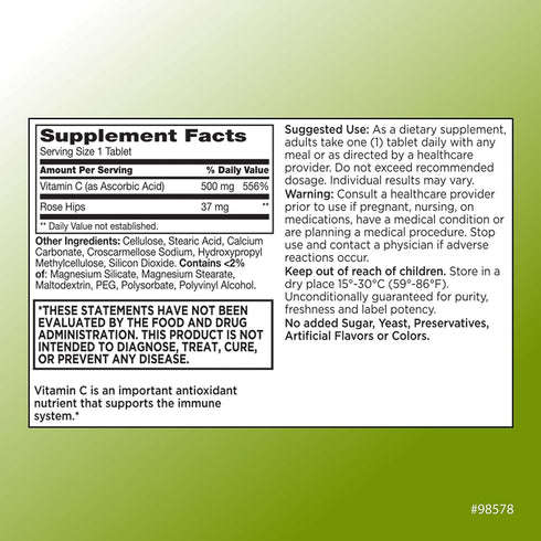 Quality Choice 500 mg Vitamin C with Rose Hip Supplement Immune System Health Tablets 100 Count Bottles...