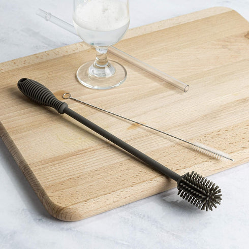 Goodful Reusable Bottle and Straw Cleaning 2-Piece Brush Set, Scratch Free Silicone Bottle Cleaner and Bristle Wire Straw Cleaner, Dishwasher Safe...