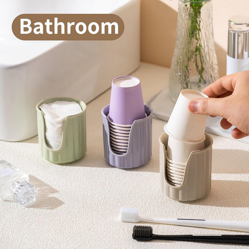 Kid Ceramic Bathroom Cup Dispenser with Stylish Vertical Stripes - Dixiee Cup Dispenser & Mouthwash Cup Holder Holds 3oz Paper Cups for Rinsing Cu...