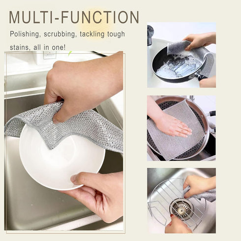 Multifunctional Wire Dishwashing Rags, Non-Scratch Steel Wire Dishcloth, Double Layer Multipurpose Cleaning Cloth, Scrubs for Dish, Pan Pot, Stove...