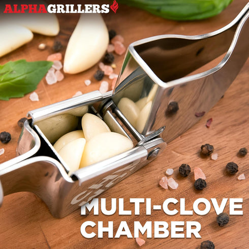 Garlic Press Stainless Steel - Professional Garlic Mincer and Crusher with Silicone Peeler Dishwasher Safe...