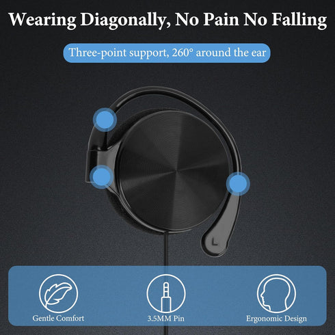 GEEKRIA Wired Clip On Ear Headphones, Portable Hook On Ear Headphones with Microphone and Call Controller Compatible with Android, MAC, Windows, A...