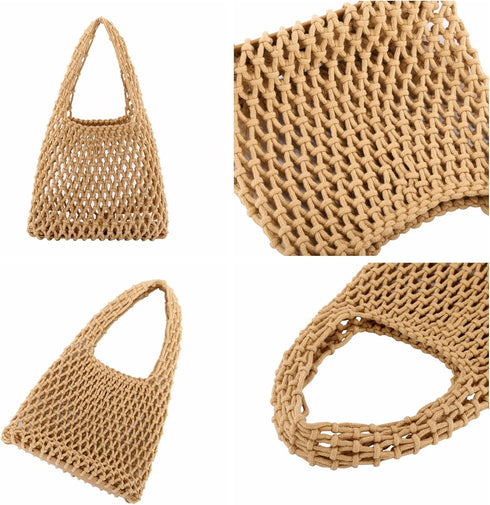 Ayliss Women Mini Clutch Handbag Tote Cotton Crochet Bucket Top-handle Drawstring Beach Woven Fishing Net Pouch Purse...