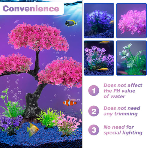 Ameliade Aquarium Artificial Plastic Plants Decoration, Pink Cherry Blossom Tree & Grass Aquarium Decor Set, Goldfish Betta Fish Tank Decorations ...