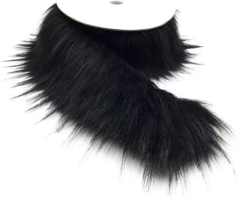 Furryvalley Faux Fur Trim Raccon Fox Fur Ribbon Craft Furry Stripe for Slippers Slides Fringe 2 Yards (Black)...