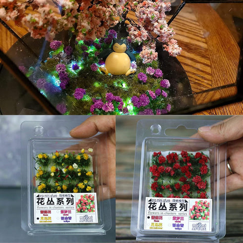 Cayway 2 Color Flower Vegetation Groups Flower Cluster Model Grass Tufts Set Miniature Static Scenery Model for DIY Architecture Building Garden S...