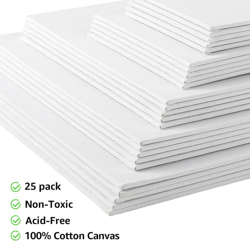 MaxGear Canvases for Painting, 25 Pack Canvas Boards for Painting Art Paint 100% Cotton Primed Painting Supplies, Canvas Panels Set Boards (25 Pac...
