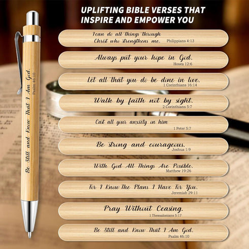 Bible Verse Pens Bamboo Christian Pens Motivational Bible Wisdom Stylus 1 mm Scripture Motivational Quotes Ballpoint Pen Inspirational Pen Bulk fo...
