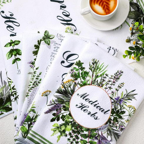 6 Pcs Herbs Kitchen Towels Medical Herbs Dish Towels Farmhouse Fresh Hand Towels Mom Gifts for Herbs Lovers Bathroom Decor Kitchen Gifts Summer...
