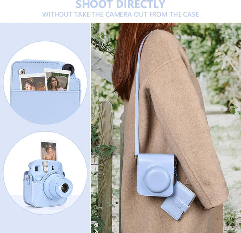 Camera Case and Album Compatible with Fujifilm Instax Mini 12 - Polaroid Instax 12 Mini Carry Bag with Strap and Photo Album - Pastel Blue...