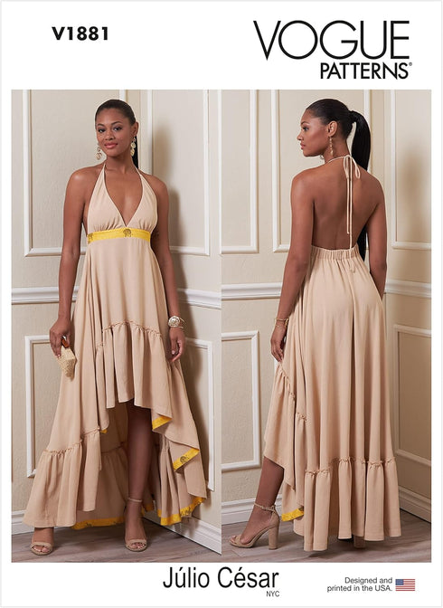 Vogue Misses' Halter Neck Dress Sewing Pattern Kit, Design Code V1881, Sizes L-XL-2XL...