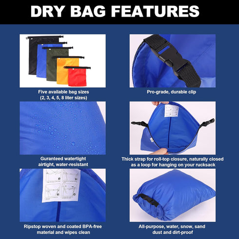 Dry Bags Waterproof Set, 5 Packs Ultralight Waterproof Bags Small Stuff Sack Water Proof Bag Dry Packs, Outdoor Dry Bag Keep Gear Dry for Backpack...