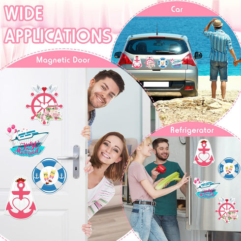 4 Pcs Wedding Cruise Door Decorations Just Married Cruise Magnets Magnetic Wedding Honeymoon Cruise Door Stickers Anchor Life Preserver Magnet Car...