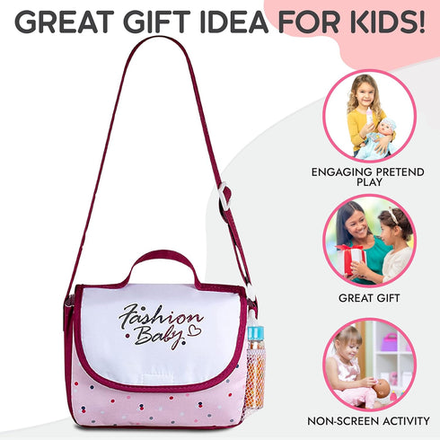Fash N Kolor - Complete Baby Doll Changing Travel Diaper Bag with Baby Doll Accessories Set -Including 2 Magic Bottles, Pacifier, Pamper and lot m...