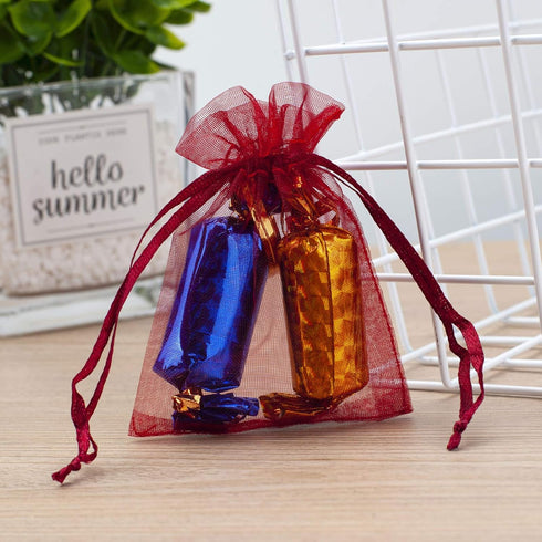100pcs Red Organza Gift Pouches - 2x3 Inch Sheer Drawstring Bags for Jewelry, Wedding, Party & Christmas Favor Gifts...
