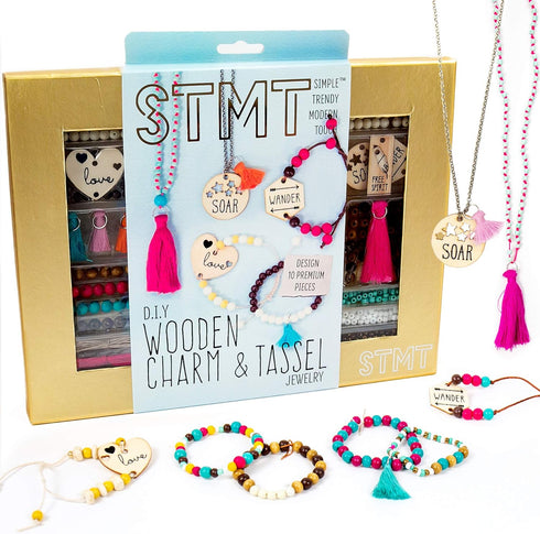 STMT DIY Wooden Charm & Tassel Jewelry Kit, Design & Create 10+ Accessories, Great Tween & Teen Bead Kit, Perfect for Sleepovers & Girl's Night, C...