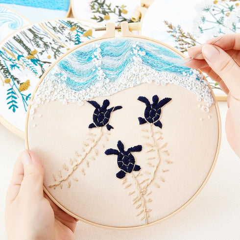 Embroidery Kit for Beginner Adults, Stamped Cross Stitch kits for Adults Beginners, Ocean Hand Embroidery Starter Needlepoint Kit, 2 Set Embroider...