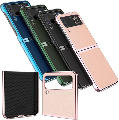 MATEPROX Compatible with Samsung Galaxy Z Flip 3 Case, Slim Thin Lightweight Protective Phone Case with Non-Slip Leather Back with Electroplated F...