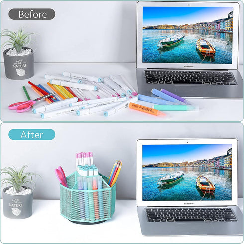 POPRUN Teal Desk Organizer, Desk Supplies and Accessories Organization,Spinning Pen/Pencil Organizer for Desk cute,Rotating Pen/Pencil Holder, for...