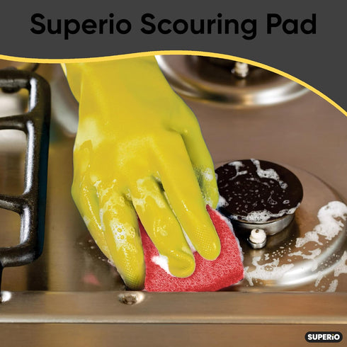 Scouring Pad Non-Scratching Scrubber Non-Scratch Cleaning Scrub Pads Heavy Duty Scouring Pad Reusable Kitchen Scrubbing Pad Pack of 3 Red, by Supe...