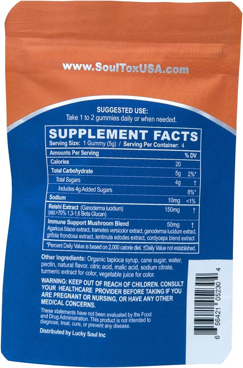Soultox Immunity Reishi Beta Glucan Gummies - Elevate Your Immunity Naturally - Vegan Formula with Potent Mushroom Blend for Robust Health - Natur...