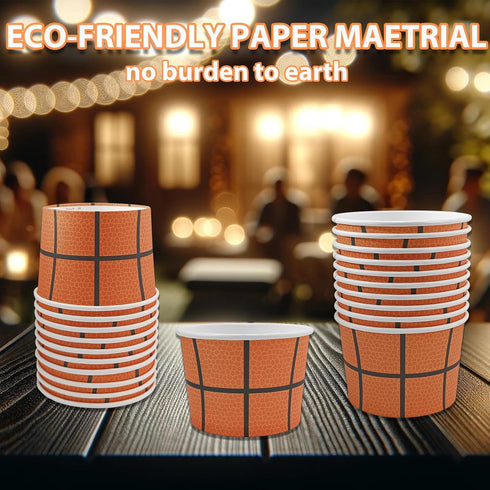 50 Pcs Basketball Paper Ice Cream Cups Basketball Party Treat Snacks Bowls Cute Basketball Birthday Party Supplies Dessert Food Containers For Sou...