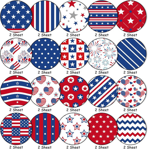 Whaline 40 Sheets Patriotic Pattern Paper Star Fireworks Stripe Scrapbook Specialty Paper 4th of July Double Sided Craft Paper for Independence Da...