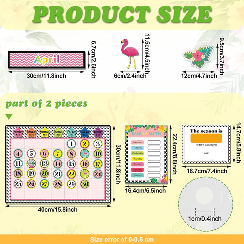 114 Pcs Boho Tropical Calendar Bulletin Board Set Monthly Calendar with Numbers Pineapple Flamingo Flower Seasons Weather Cutout Days of The Week ...