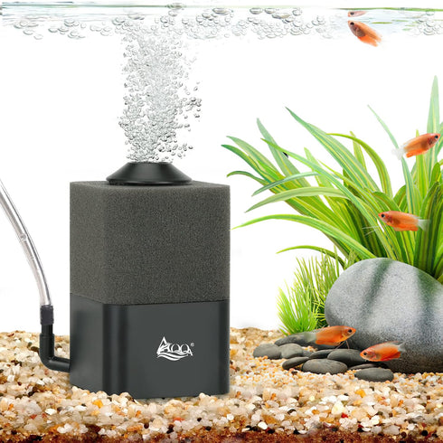 AQQA Aquarium Sponge Filter Submersible Fish Tank Filter Ultra Quiet Biochemical Sponge with 1 Spare Sponge 1 Bag of Bio Ceramic Media Balls Suita...