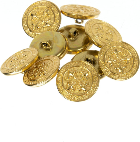 Mibo Buttons & Accessories Mibo 10pc Gold Metal Shank Button 36L(22mm) with Fleur De Lis Design Pattern - Gold, Antique Gold L, 7/8 Inch( 22mm) / ...