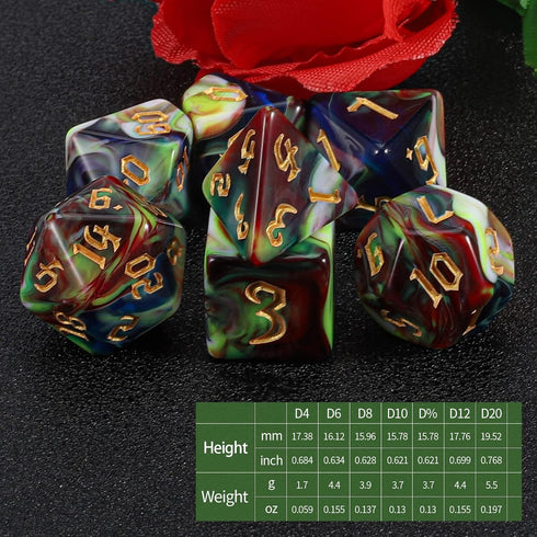 QMAY DND Dice Set - Polyhedral Dice (Blue Mix Blood red) 7 Pcs for Dungeon and Dragons D&D RPG Role Playing Games Dice with Dice Bag...
