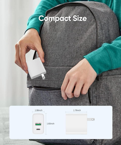 USB C Wall Charger PD 20W, Dual Port Power Delivery Fast Charge Block Plug Adapter Compatible with iPhone 15/14/13/12/11/Pro Max, XS/XR/X, AirPods...