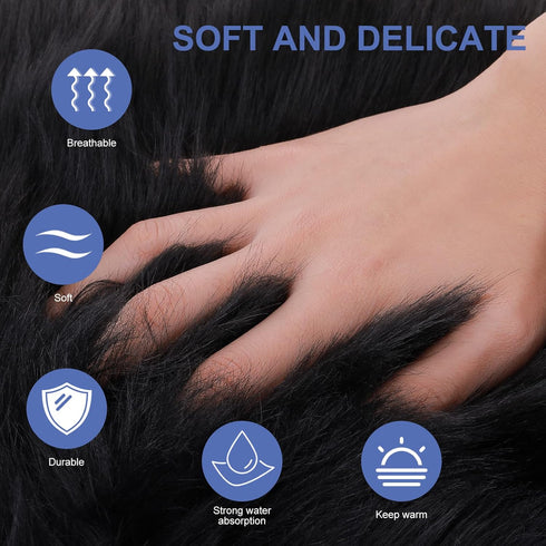 Sibba Faux Fur Fuzzy Area Rug Chair Pad Protectors 30 cm Black Small Round Cover Pillow Cushion Carpet Mat Desk Sofa Seat Couch for Living Room Ki...