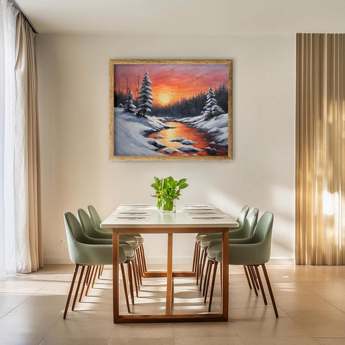 Posterizer 1 pcs-snowy jungle in winter in oil painting style-5-Landscape & Nature Art-GIft for Men Women Teens-Living Room Bedroom Decor- unframe...