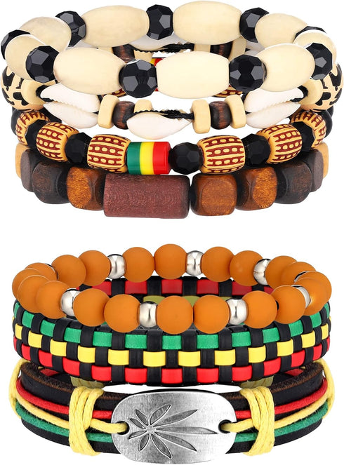 Sureio 7 Pcs African Beaded Bracelet Adjustable Jamaica Jewelry Multi Layer Ethnic Tribal Braided Bracelet Men Women (Rustic)...