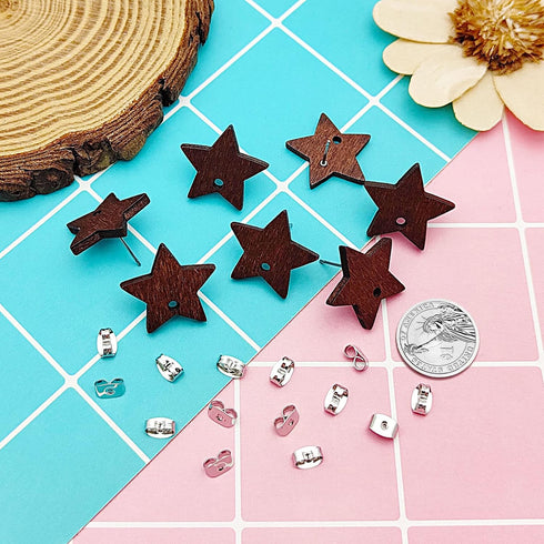 Wood Earring Studs for Jewelry Making,70Pcs Wooden Earrings Posts for Earring Findings Wood Stud Earring Posts with Loop Earring Pin Studs Bulk wi...