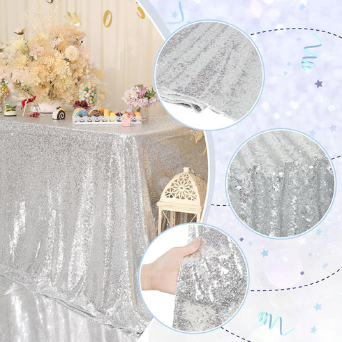 PartyDelight Silver Sequin Tablecloth Overlay 50 X 50 Inch for Wedding Party Birthday Bridal Baby Shower and Other Events Decorations...