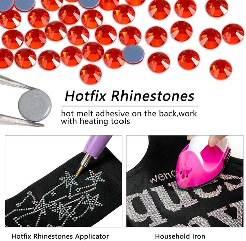 Beadsland Hotfix Rhinestones, 2880pcs Flatback Crystal Rhinestones for Crafts Clothes DIY Decorations, Orange, SS10, 2.7-2.9mm...