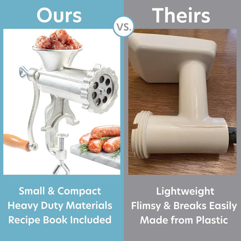 Meat Grinder w Tabletop Clamp & 2 Cutting Disks, Cast Iron Heavy Duty Sausage Maker & Manual Meat Mincer- Homemade Burger Patties, Ground Beef & M...