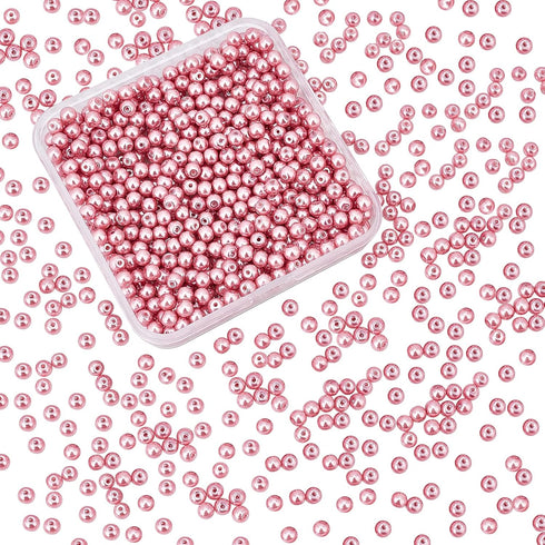 PH PandaHall 1000 Pcs Glass Pearl Beads, 4mm Pearl Bead Pink Smooth Craft Beads Round Loose Spacer Beads for Earring Bracelet Necklace Waist Chain...