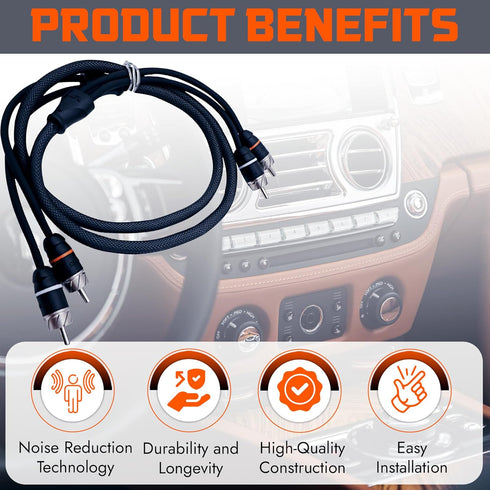 Elite Audio Premium Series 6ft. 2-Channel Car Audio RCA Cable – Double Shielded, Oxygen Free Copper, Noise Reducing Audio Cable for Amplifiers, Su...