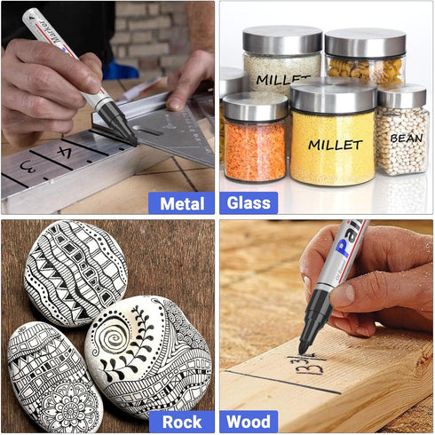 Blcak Paint Pens Permanent Paint Markers - 4 Pack Black Oil Based Markers, Medium Tip(2-3mm), Waterproof Marker set for Wood, Metal, Fabric, Plast...